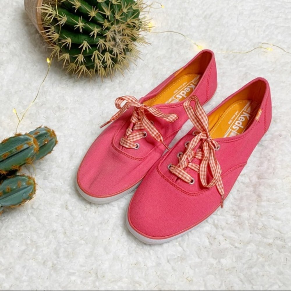 Keds Pink Sneakers Orange Gingham Laces Size7.5